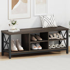 FATORRI Shoe Bench Entryway with Storage, Industrial Wood and Metal Hallway Benches with Adjustable Shelves, Rustic Entry Way Bench for Living Room (47.24 Inch Long, Walnut Brown)