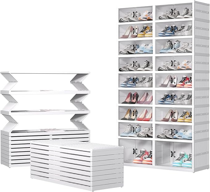Dollate 9 Tiers 36 Pairs Foldable Shoe Rack, Large Shoe Storage with Magnetic Clear Door, Easy Assembly and Freely Movable Shoes Organizer, Large Capacity Shoe Shelf for Cloakroom, Entryway