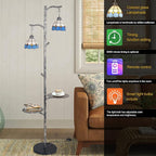 beaysyty Tiffany Style Stained Glass Retro Floor Lamp with Tray, Dimmable Floor Lamps, Custom Color Temperature Standing Lamp for Living Room and Bedroom, Painted Silver Gray
