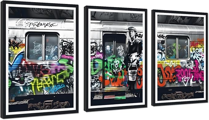 Novatique Banksy Graffiti Wall Art Street Wall Art Colorful Graffiti Art Painting Canvas Print for Teenager Room Office Decoration,24" x 36" x 3pcs