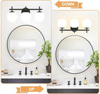 3-Light Bathroom Light Fixtures, Matte Black Vanity Lights for Bathroom with Milky White Glass Ball Shade, 18.9 inch Bathroom Lighting Fixtures Over Mirror, Wall Sconce for Bedroom (Bulb Not Included)