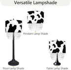 Black White Cow Print Lamp Shade with Acrylic Bead Droplets, Animal Drum Fabric Light Shade for Pendant Table & Floor Lamp, Cute Party Room Decor for Grandchild Kids Teens, 15.7in