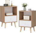 JAXPETY Nightstands Set of 2, Night Stand with Drawer and Open Storage Shelf, Bedside Tables with Solid Wood Legs, End Table, Side Table, for Bedroom (Natural)