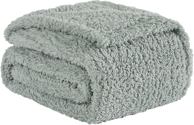 Ultra Soft Cozy Sherpa Throw Blanket, Light Weight Warm Decorative Boho Style Plush Throw Blanket Cover for Couch, Sofa, Bedroom,Travel, Outdoor, 60”x80”, Sage Green