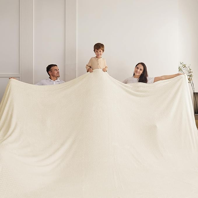 Oversized King Fleece Blanket 120x120 Inches, Seamless Soft Cozy 3D Jacquard Flannel Blanket 10'x10' Extra Large for Bed, Sofa, Couch, Travel & Camping, California King Throw, Beige Leaf
