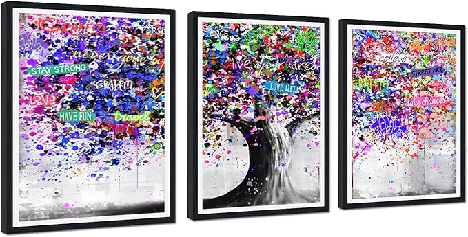 Novatique Tree Wall Art for Living Room Colorful Graffiti Picture Wall Decor Abstract Art Wall Decor Ready to Hang for Bedroom,12" x 16" x 3Pcs