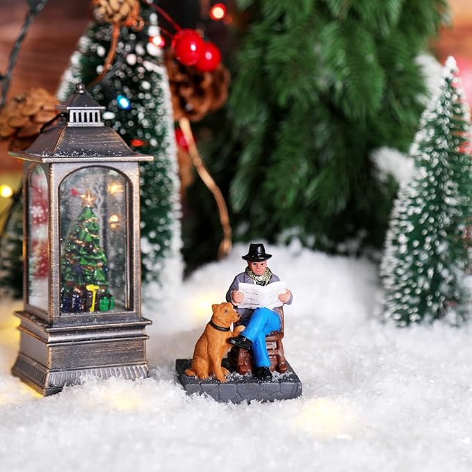 NINIPAPA Christmas Village Accessories Santa's Villages Sets for Christmas Decoration, Relaxed Day Man with Dog Reads Newspaper Santa Resin Christmas Ornaments
