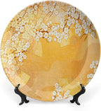 Decorative Plates, Asian Print Ornament, Japanese Cherry Blossom Tree Branches, 6 Inch, Kitchen Wall Decor, Marigold Cream