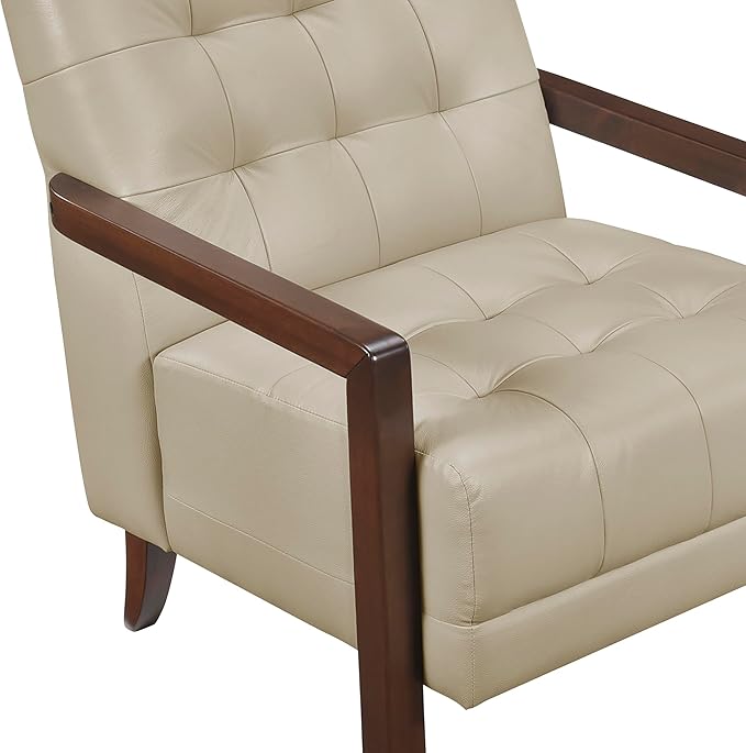 Lexicon Modern Accent Chair, Luxury Genuine Leather Match Living Room Chair With Tufted Cushions, Arm Chair With Solid Wood Frame, Comfy Single Chair For Living Room/Bedroom/Reading Room/Office, Beige