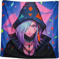 HOUHUANG Hanging paintings, blacklight tapestry, murals, and decorative paintings, fluorescent anime, cartoons, polyester material (59 "x 59") for families, bars, and outdoor parties (Cloak Girl)