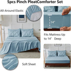 CozyLux Twin XL Comforter Set Light Blue, 5 Pieces Twin Extra Long Pintuck Bed in A Bag for College Dorm, Pinch Pleat Bedding Set with Comforter, Sheets, Pillowcase & Sham