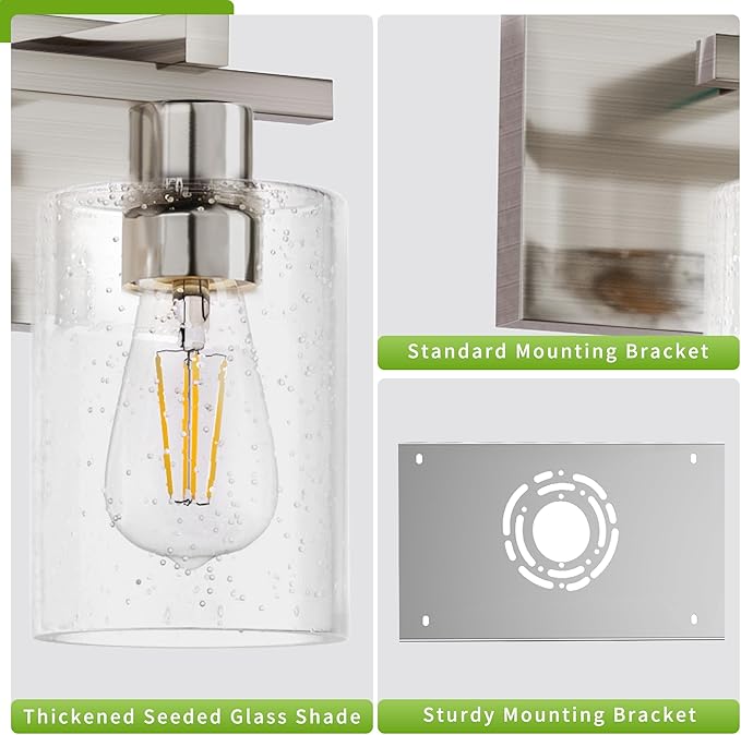 Espird Bathroom Vanity Light, 4 Light Brushed Nickel Vanity Lights with Thickened Seeded Glass Shade, 30 inch Modern Bathroom Light Fixtures, Bathrooms Lights Fixtures Over Mirror