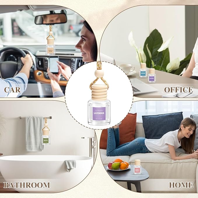 AROIC Car Air Freshener, 18 Pack Long Lasting Hanging Car Air Freshener Diffuser Set for Women & Men, 6 Scents Essential Oil Vehicle Aroma Fragrance Valentines Day Gift (8ml Each)