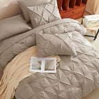 CozyLux Queen Comforter Set Taupe, 7 Pieces Pintuck Bed in A Bag, Premium Taupe Comforter Queen Size, Pinch Pleat Bedding Sets with Comforter, Sheets, Pillowcases & Shams
