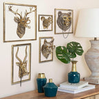 Animal Heads Wall Decor (Includes Metal Frame) Resin Animals Sculptures Head Wall Hanging Decoration Gold vintage Wall Sculpture for Living Room Bedroom Office(Jackalope)