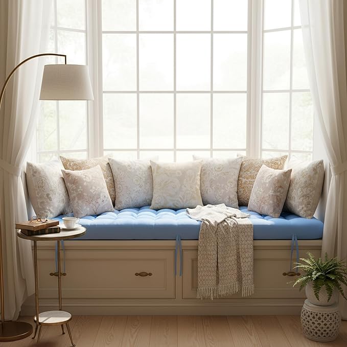 Long Floor Cushion Large Floor Cushion with Brushed Cotton 74.8 x 27.5 x 3.15 in Jumbo Lounger Pillow for Outdoor Indoor Bay Window Meditation Yoga Reading Sleeping(1 Pc,Light Blue)