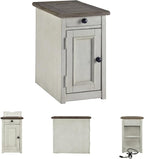 Signature Design by Ashley Bolanburg Farmhouse Chair Side End Table, 2 USB Ports, Pull-out Tray, Wood, 14" W x 24.25" D x 23" H, Antique Cream & Brown