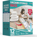12 Pack Vacuum Storage Bags, Space Saver Compression Bags for Clothing, Comforters, Blankets, Vacuum Seal Bags with Hand Pump. (3×Jumbo, 3×Large, 3×Medium, 3×Small)