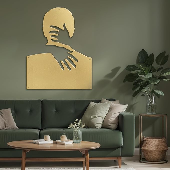 SIGNLEADER Metal Wall Art Decor Love Romance Minimalist Modern Abstract Wall Sculpture Hangings Home Decoration for Living Room, Bedroom, Bathroom, Kitchen, Outdoor - 18" Gold