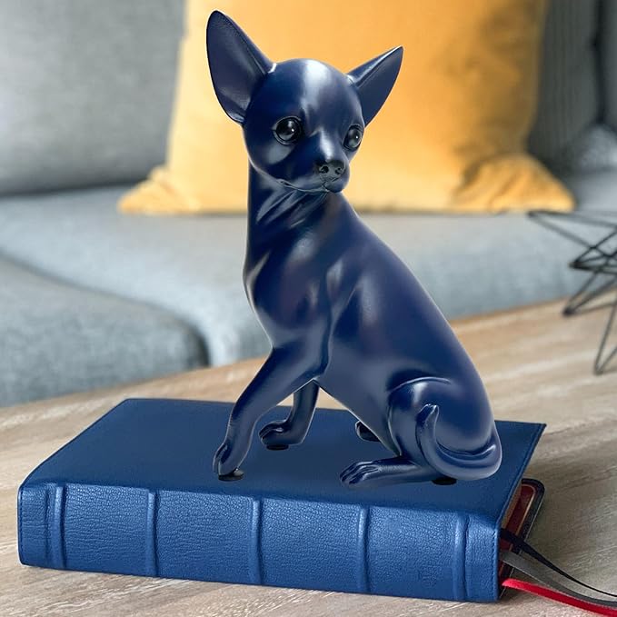 Dog Statue Blue Gifts, Wall Art Shelf Décor Accents Chihuahua Sculpture, Abstract Handcrafted Collectible Animal Dog Figurines for Home Office, Bookshelf, Coffee Table Décor-Blue