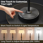 LED Cordless Lamp, 5 Colors Stepless Dimming Table Lamp, Built-in 4400mAh Rechargeable Battery with USB Charging Port, Portable Touch Bedside Light for Patio, Restaurant, Dining(1, Black)