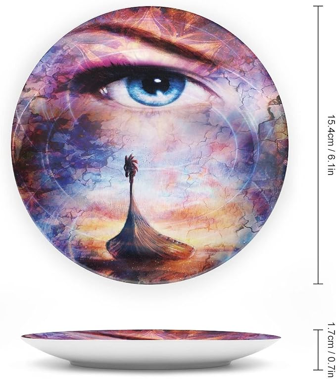 10 Inch Decorative Plate,Viking Tableware Plate, Boat on Beach and Woman Eye Boat Print Ornament Display Plate for Dining Table Setting, Wedding Reception Decorations, Christmas Tablescape, Red Orange