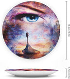 10 Inch Decorative Plate,Viking Tableware Plate, Boat on Beach and Woman Eye Boat Print Ornament Display Plate for Dining Table Setting, Wedding Reception Decorations, Christmas Tablescape, Red Orange