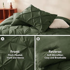 CozyLux Full Size Comforter Sets Olive Green, 7 Pieces Pintuck Bed in A Bag Green Comforter Full Size, Pinch Pleat Bedding Sets with All Season Comforter, Sheets, Pillowcases & Shams