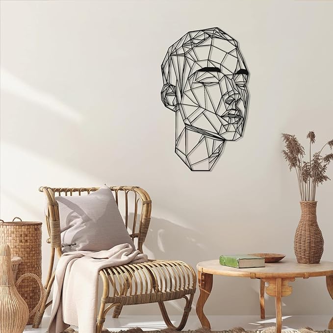 Man Face Metal Wall Art, Metal Line Wall Art, Wire Portrait of a Man, Abstract Modern Line Face, Modern Home Decor, Wall Sculpture Artwork, Best Gift for Him (Gold, 30 x 18 inches / 76 x 46 cm, metal wall art)