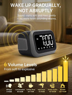Super Loud Alarm Clock: 115dB Dual Alarms and 6 Alarm Sounds for Heavy Sleepers - Adult Shift Workers in Bedroom or Daily Wake-Up Use - Gray