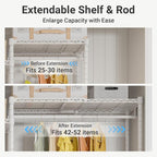 VIPEK X3 Plus Large Expandable Closet Rack Adjustable from 5'10" to 8'8" with Extendable Shelves and Hanger Rods, Freestanding Clothing Racks Modular Closet Systems Wardrobe, Max Load 1360LBS, White