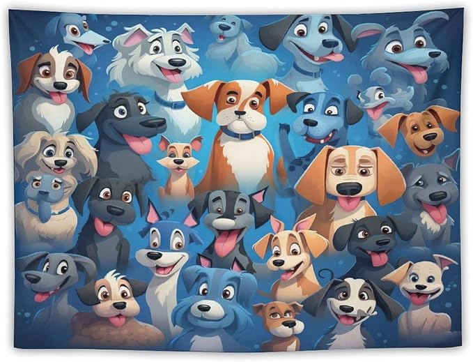 VUMIVI Cartoon Dog Tapestry Cute Puppy Pet Lovers Animal Theme Colorful Illustration Tapestry Wall Hanging for Living Room Bedroom Dorm Classroom Aesthetic Decor W40xL30in