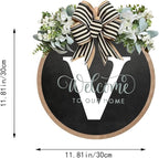 Circular Surname Front Door Welcome Sign - 26 Letter House Wreath, Front Porch Decorations, Year-Round Home Decor (V)
