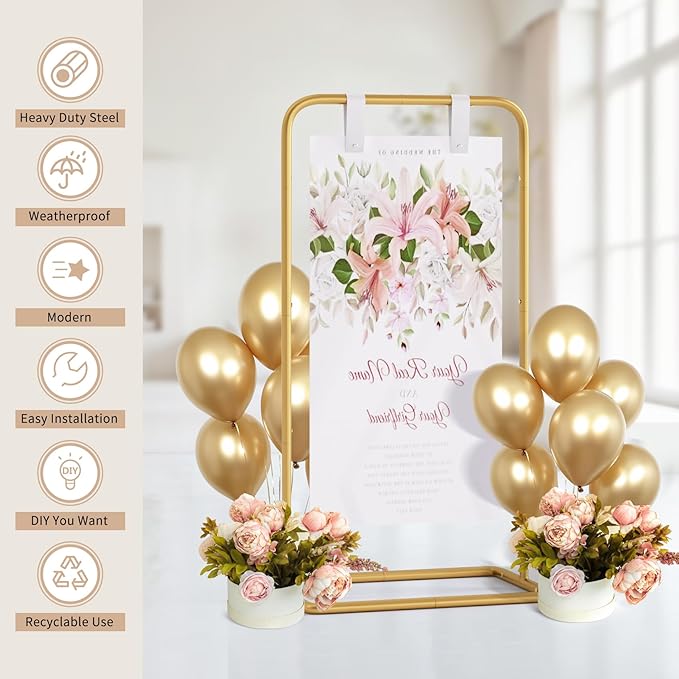 Wedding Welcome Sign Stand, Adjustable Welcome to Our Wedding Sign Holder,Heavy Duty Easel Stand for Sign, Wedding Seating Chart Stand, Easel for Display (Gold)