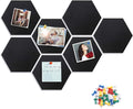 8 Packs Hexagon Felt Pin Board, 12" Bulletin Board with 30 Push Pins, Felt Board for Home Kitchen Office Decor, Self-Adhesive Corkboard Tiles for Walls School Message Photos Memos-Black