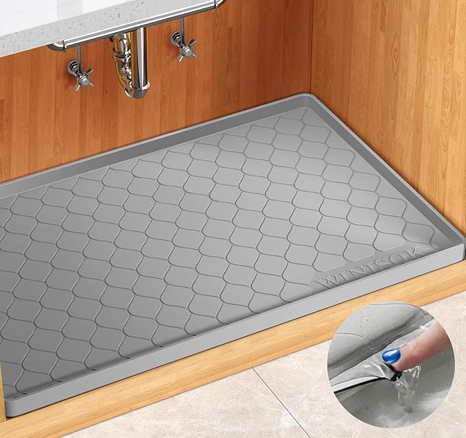 Silicone Under Sink Mat 28" x 22", kitchen Essentials and Gadgets, Shelf liner and Cabinet Protector, Home Organizers and Storage, Waterproof Bathroom Tray
