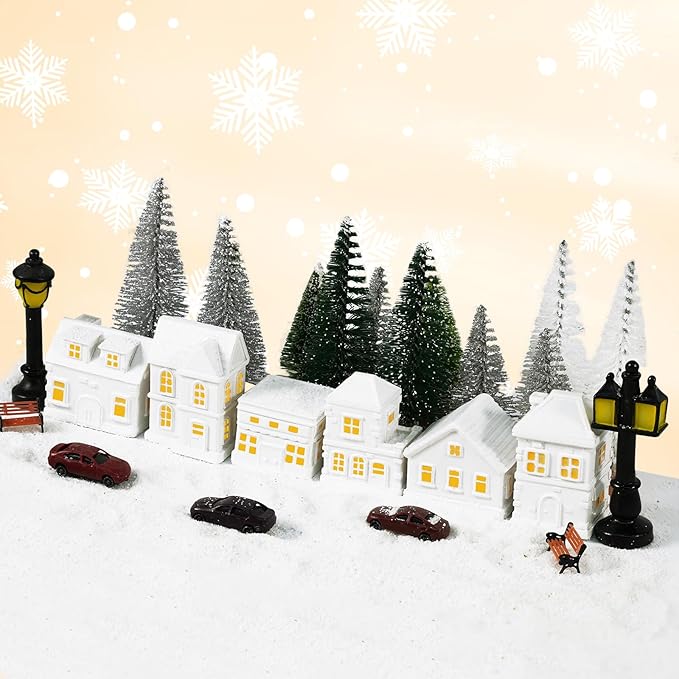29 Pcs 1.5 Inch Christmas Miniature Houses Figurines Miniature White Resin Houses Christmas Miniature Village Set Christmas Miniature Town for Mini Christmas Scene Micro Landscape Decor