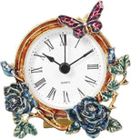 Mini Tabletop Clock, Decorative Vintage Floral Metal Table Clock with Battery Operated for Bedside, Table, Living Room, Home and Office