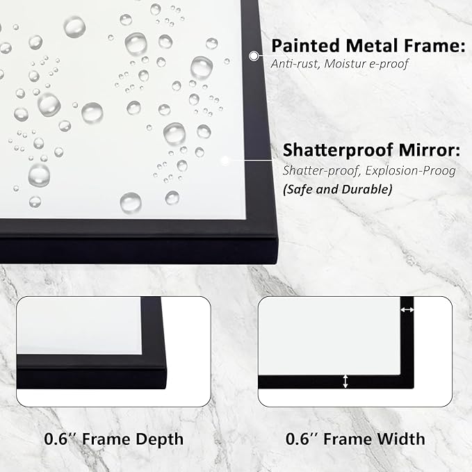 Black Arched Mirror for Bathroom, 36"x24" Bedside Mirrors for Wall with Modern Antique Metal Frame, Large Scalloped Entryway Decor