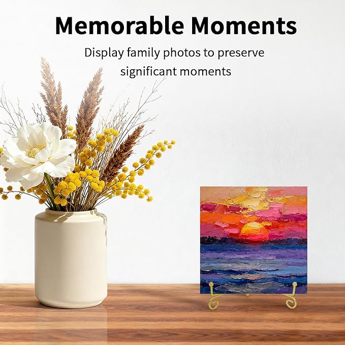 Iron Plate Stands for Display, Foldable Book Holder & Easel Stand for Sign, Versatile Poster Stand and Small Plate Stand for Home Decor, Art, Photo Frame, Card, Crystal Display (Gold, 6 inch (4Pcs))