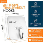 GLUIT Adhesive Wall Hooks for Hanging Heavy Duty 22 lbs Hooks for Walls No Damage, Towel Sticky Clear Hooks, Waterproof, Home, Bathroom, Kitchen, Office, and Outdoor 20 Pack