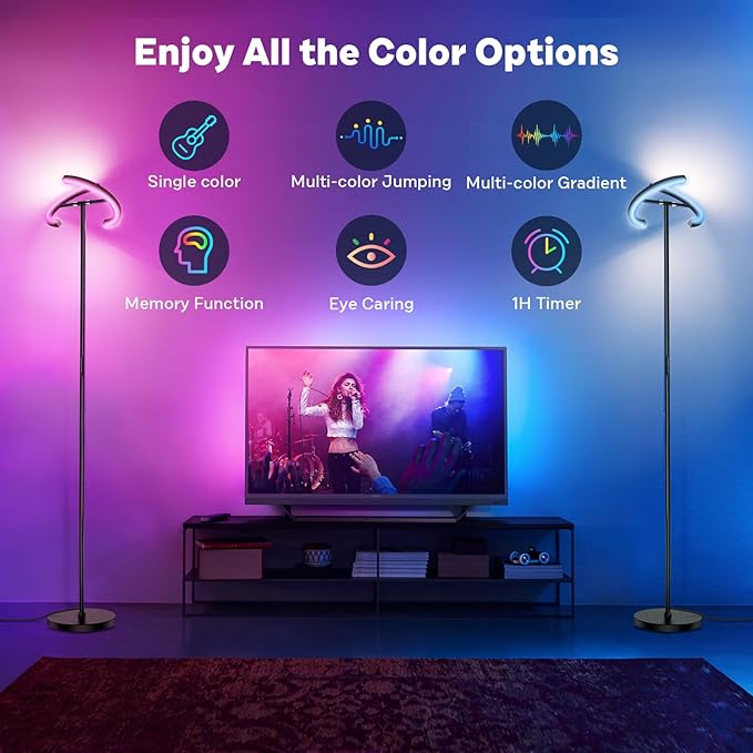 RGBCW Floor Lamp, Color Changing Standing Lamp, Modern Stepless Dimmable LED Floor Light Tall Lamp with Remote Control, 20W 3000-6000K Rotatable Floor Lamps for Living Room, Bedroom, Office
