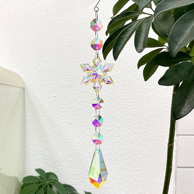 WOMHOPE Crystal Ornaments for Christmas Tree Sun Catcher Crystals Hanging Rainbow Maker for Windows Acrylic Snowflake Crystal Ball Prism Decorations Ornaments 4 Pcs (Multi Color)