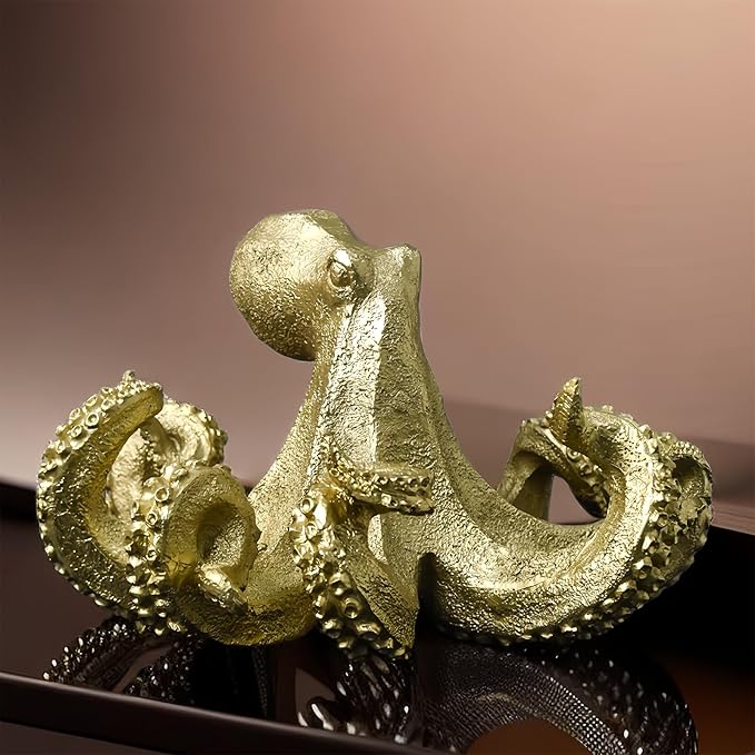 Gold Octopus Vintage Statue Sculpture Frgurine Gift for Home Office Living Room Desktop Display Decor Decorative