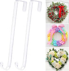 15" Clear Wreath-Hanger Non Scratch Over The Door Hooks,2 Pack Wreath-Door-Hanger Easter Halloween Christmas Decoration,Welcome Sign for Front Door Décor Inside Outside,Slim Hangers Organizer for Home