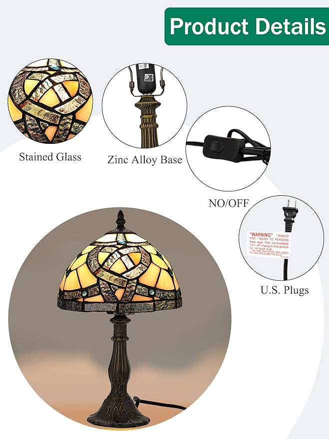KY&BOSAM Tiffany Table Lamps Irish Celtic Stained Glass Lamp17500 Lumens UL Style Light Shade +E26 Bulb Holder+ Metal Base 8*8*14Inch Family Bedroom Living Room Office Memory St Patrick's Day Decor