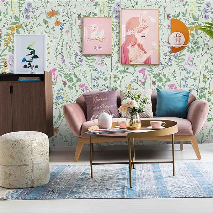 Peel and Stick Wallpaper - 17.5x196.8in Bloom Vintage Flower Vinyl Wallpaper for Home Deco