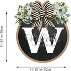 Circular Surname Front Door Welcome Sign - 26 Letter House Wreath, Front Porch Decorations, Year-Round Home Decor (W)