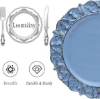 13" Antique Blue Charger Plates, Set of 6 Plastic Textured Chargers for Dinner Plates with Embossed Rim, Table Décor, Party, Wedding, Holiday