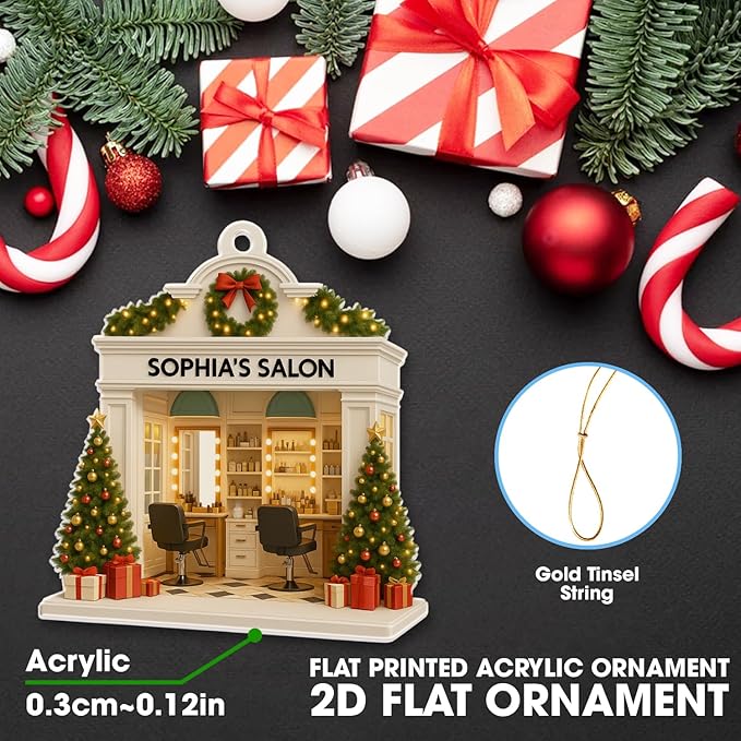 Personalized Hair Salon Christmas Ornament 2025, Flat Acrylic 2D Printed Ornament, Custom Hair Stylist Ornament, for Hairdresser, Christmas Tree Decor